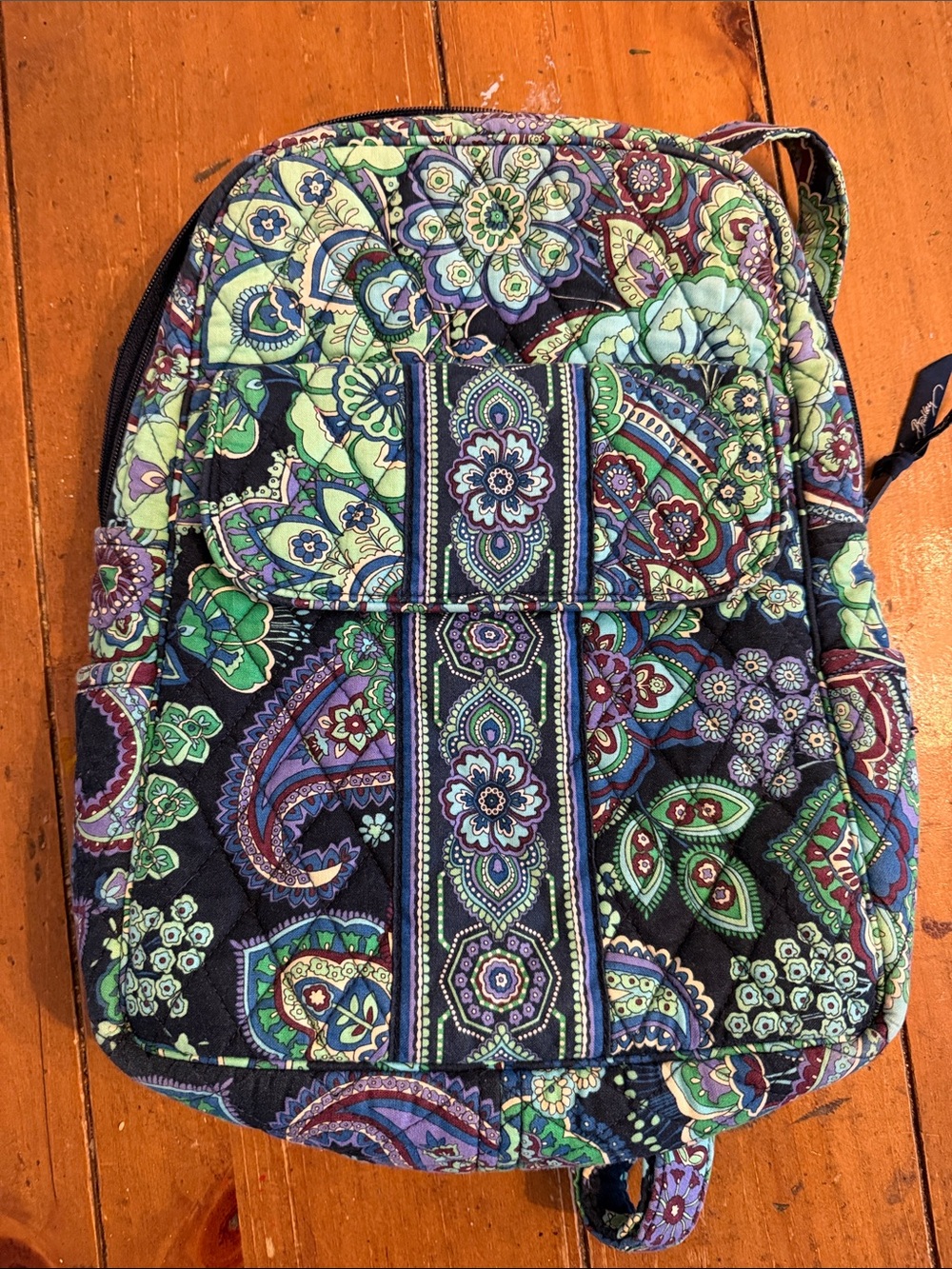 Vera Bradley Quilted Paisley Backpack in Navy, Green & Purple